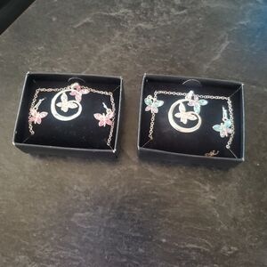 Avon Butterfly Jewelry Sets – 2 New in Box Necklace & Earrings Sets Pink & Blue